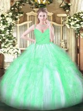 Custom Fit Ball Gowns 15 Quinceanera Dress Apple Green Spaghetti Straps Organza Sleeveless Floor Length Zipper