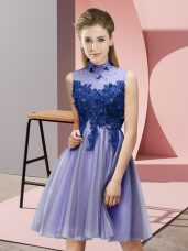 Sleeveless Lace Up Knee Length Appliques Bridesmaid Dresses