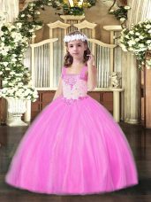 High Quality Floor Length Ball Gowns Sleeveless Rose Pink Casual Dresses Lace Up