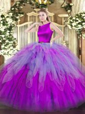Fashionable Multi-color Ball Gowns Organza Scoop Sleeveless Ruffles Floor Length Clasp Handle Quinceanera Gowns