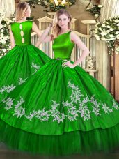 Green Sleeveless Floor Length Embroidery Clasp Handle Sweet 16 Quinceanera Dress