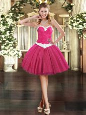 Sweetheart Sleeveless Womens Party Dresses Mini Length Appliques Fuchsia Tulle