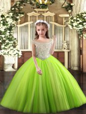 Elegant Yellow Green Ball Gowns Tulle Off The Shoulder Sleeveless Beading Floor Length Lace Up Girls Pageant Dresses