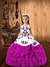 Sweet Fuchsia Sleeveless Organza Lace Up Custom Made for Sweet 16 and Quinceanera and Wedding Party
