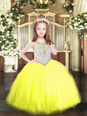 Yellow Zipper Scoop Beading Little Girl Pageant Dress Tulle Sleeveless
