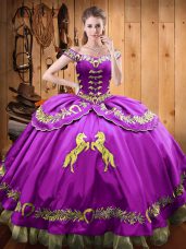 Custom Designed Floor Length Lace Up Quinceanera Dress Eggplant Purple for Sweet 16 and Quinceanera with Beading and Embroidery