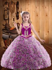 Nice Sleeveless Embroidery and Ruffles Lace Up Little Girl Pageant Gowns