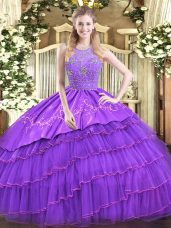 Luxury Sleeveless Beading and Embroidery and Ruffled Layers Zipper Ball Gown Prom Dress