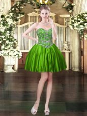 Classical Green Satin Lace Up Prom Party Dress Sleeveless Mini Length Beading