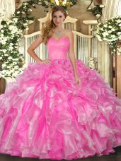 Decent Sleeveless Lace Up Floor Length Beading and Ruffles 15th Birthday Dress