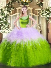 Beading and Ruffles Quinceanera Gown Multi-color Side Zipper Sleeveless Floor Length