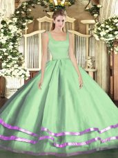 Beautiful Apple Green Sleeveless Floor Length Ruffled Layers Zipper Sweet 16 Dress