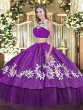 Sleeveless Backless Floor Length Beading and Appliques and Ruffles Sweet 16 Dress