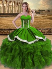 Admirable Green Organza Lace Up Sweetheart Sleeveless Floor Length Quinceanera Dress Beading and Ruffles
