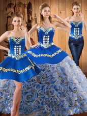 Embroidery Ball Gown Prom Dress Multi-color Lace Up Sleeveless With Train Sweep Train