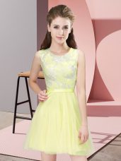 Yellow Side Zipper Bridesmaids Dress Lace Sleeveless Mini Length