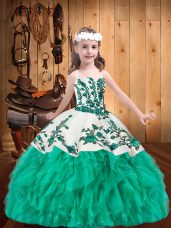 Straps Sleeveless Lace Up Party Dress for Girls Turquoise Organza