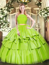 Colorful Yellow Green Zipper 15th Birthday Dress Ruffled Layers Sleeveless Floor Length