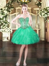 Turquoise Sleeveless Mini Length Beading and Ruffles Lace Up Prom Party Dress