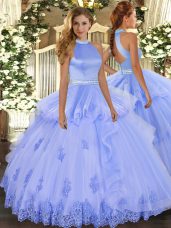 Tulle Halter Top Sleeveless Backless Beading and Appliques Quinceanera Dresses in Lavender