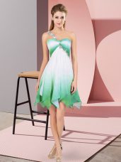 Multi-color Empire One Shoulder Sleeveless Fading Color Asymmetrical Lace Up Beading Prom Gown