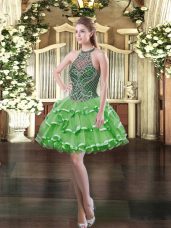 Colorful Sleeveless Beading and Ruffled Layers Mini Length Prom Evening Gown