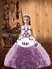 Multi-color Ball Gowns Organza and Fabric With Rolling Flowers Straps Sleeveless Beading Floor Length Lace Up Child Pageant Dress