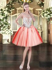 Gorgeous Ball Gowns Prom Dress Coral Red Scoop Tulle Sleeveless Mini Length Zipper
