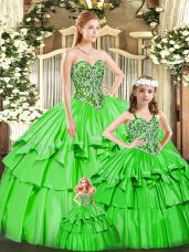 Ideal Green Sleeveless Organza Lace Up 15 Quinceanera Dress for Military Ball and Sweet 16