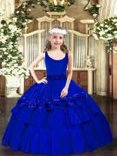 Royal Blue Zipper Scoop Beading Pageant Gowns Organza Sleeveless