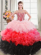 Modern Beading and Ruffles Quinceanera Gown Multi-color Lace Up Sleeveless Floor Length