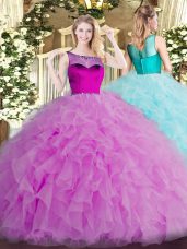 Lilac Sleeveless Beading and Ruffles Floor Length Sweet 16 Dresses
