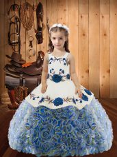 Popular Multi-color Sleeveless Embroidery and Ruffles Floor Length Little Girl Pageant Gowns