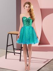 Charming Teal Zipper Sweetheart Sequins Prom Gown Tulle Sleeveless