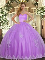 Dramatic Lavender Tulle Lace Up Vestidos de Quinceanera Sleeveless Floor Length Beading and Appliques