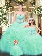 Aqua Blue Sleeveless Tulle Lace Up Quinceanera Gowns for Military Ball and Sweet 16 and Quinceanera