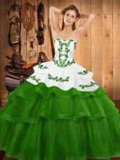 Embroidery and Ruffled Layers 15th Birthday Dress Lace Up Sleeveless Sweep Train