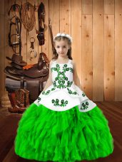 Straps Sleeveless Little Girls Pageant Dress Floor Length Embroidery and Ruffles Organza