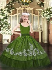 Fashion Olive Green Sleeveless Taffeta Zipper Little Girls Pageant Gowns for Party and Quinceanera