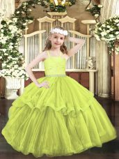 Custom Made Yellow Green Organza Zipper Womens Party Dresses Sleeveless Floor Length Beading and Lace