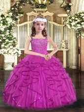 Sweet Tulle Sleeveless Floor Length Winning Pageant Gowns and Beading and Ruffles