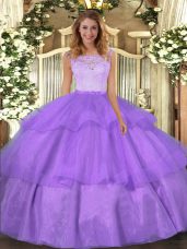 Fine Sleeveless Lace and Ruffled Layers Clasp Handle Vestidos de Quinceanera