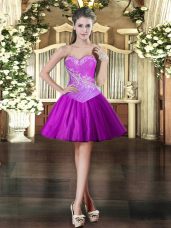 Custom Fit Purple Homecoming Dress Prom and Party with Beading Sweetheart Sleeveless Lace Up