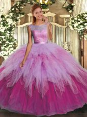 Floor Length Multi-color Quinceanera Gowns Scoop Sleeveless Backless