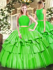 Top Selling Green Zipper Scoop Ruffled Layers Vestidos de Quinceanera Tulle Sleeveless