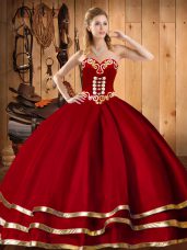 Red Sleeveless Floor Length Embroidery Lace Up Quinceanera Gown