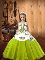 New Arrival Organza Straps Sleeveless Lace Up Embroidery Pageant Dress for Teens in Yellow Green