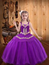 Most Popular Floor Length Eggplant Purple Little Girls Pageant Dress Organza Sleeveless Ruffles