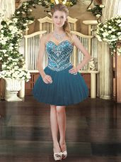 Sweetheart Sleeveless Lace Up Prom Dresses Teal Tulle
