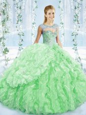 High End Apple Green Quinceanera Dress Sweetheart Sleeveless Brush Train Lace Up